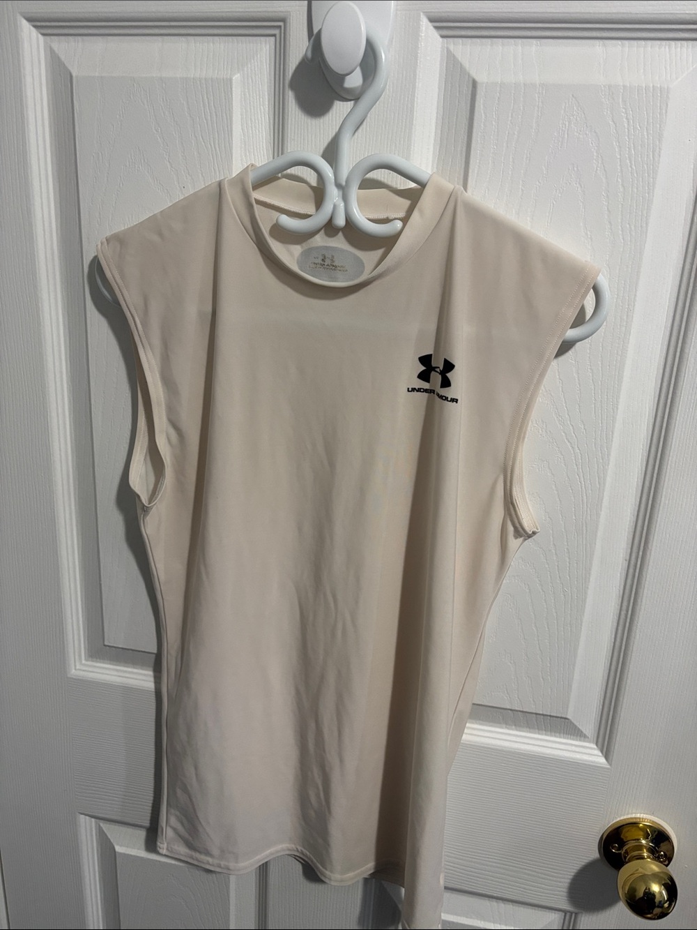 Under Armour Sleeveless Performance Tee in Cream with Black Logo